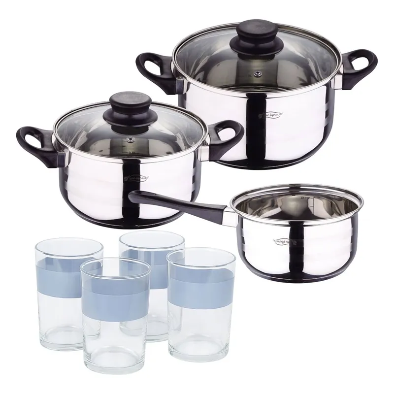 Set de baterías de cocina Toledo 5pc aptas para inducción+ Juego de 4 Vasos de 0,5L NOIA San Ignacio