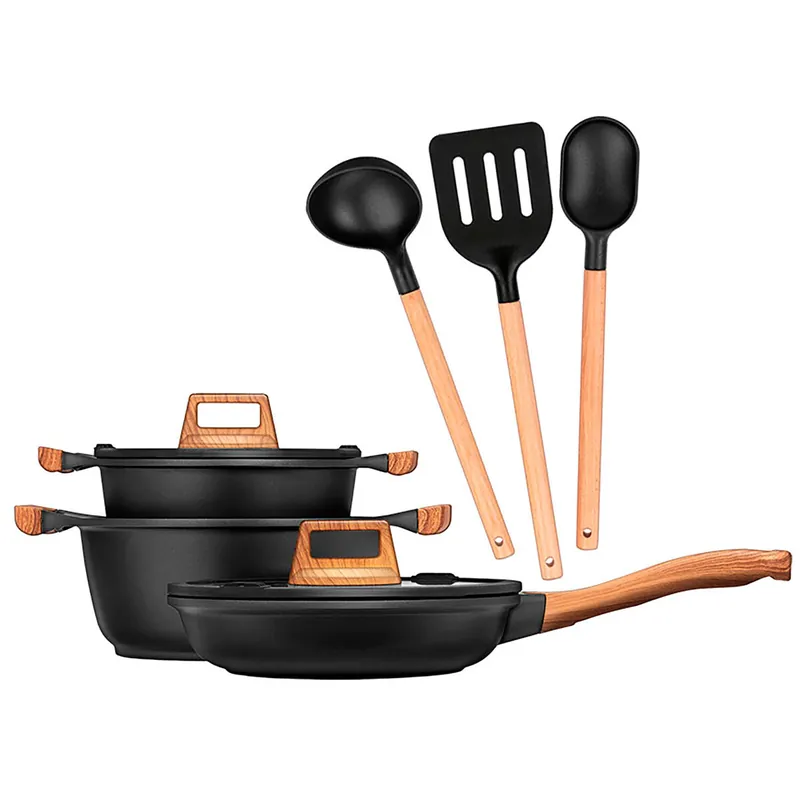 Smile MGK-23 Batería Cocina Inducción Aluminio Fundido Antiadherente sin PFOA Set Cazuelas Sartén Utensilios, , Negro