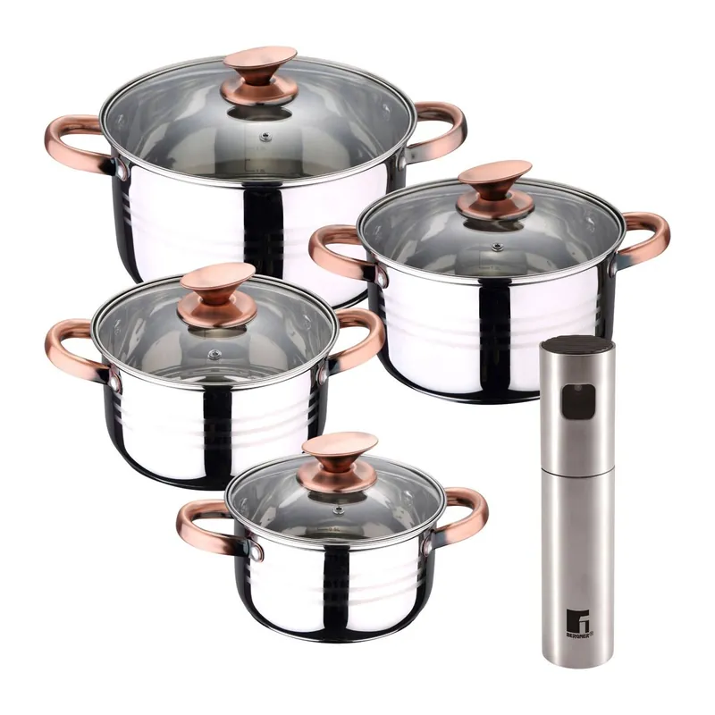 Bateria 8pc acero inoxidable apta para inducción Colección San Ignacio Premium + Bergner Copper Pulverizador de Aceite y vinagre - Cocina