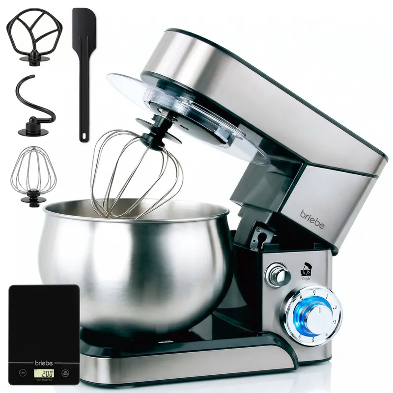 Briebe KM1114B Batidora Amasadora Repostería Profesional + Báscula, Robot Cocina 5 Litros, Movimiento Orbital, 1800, Acero Inoxidable - Electrodomésticos