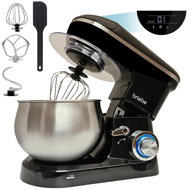 Briebe KM1164 Batidora Amasadora Repostería Profesional Cocina Orbital 5L, 6 Velocidades + Pulso Pantalla LED, 1800, Negro - Electrodomésticos