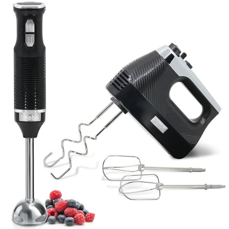 Briebe SKT1187BLK Elegance Set Batidora de Mano 2 Velocidades + Batidora Varillas Eléctrica 5 Velocidades + Turbo, 600, Negro - Electrodomésticos