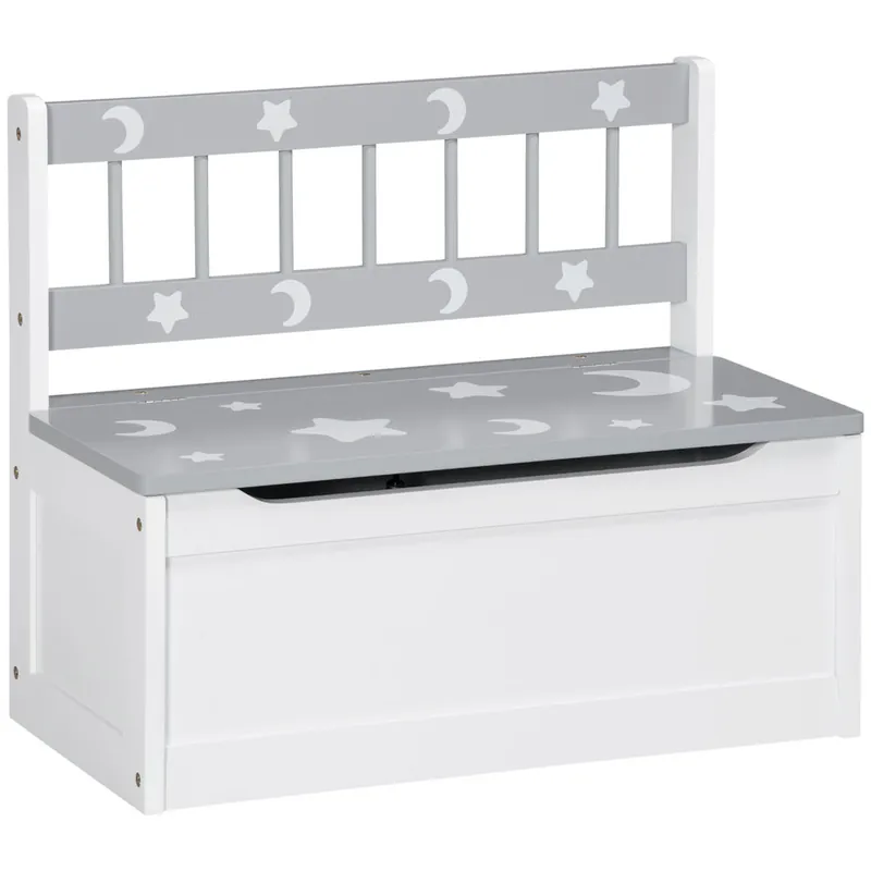 ZONEKIZ 2 en 1 Baúl de Juguetes para Niños de +18 Meses Banco de Almacenaje Infantil con Tapa de Cierre para Dormitorio Sala de Juego Carga 50 kg 60x30x50 cm Gris y Blanco - Muebles