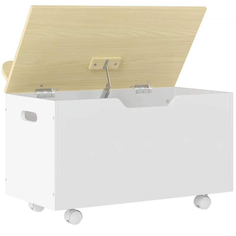 AIYAPLAY Caja de Almacenaje de Juguetes con Ruedas, Baúl Juguetes Infantil con Tapa Abatible con Bisagra de Seguridad, Diseño de Nube, para Dormitorio, Sala de juegos, Guardería, Blanco y Natural - Bebé