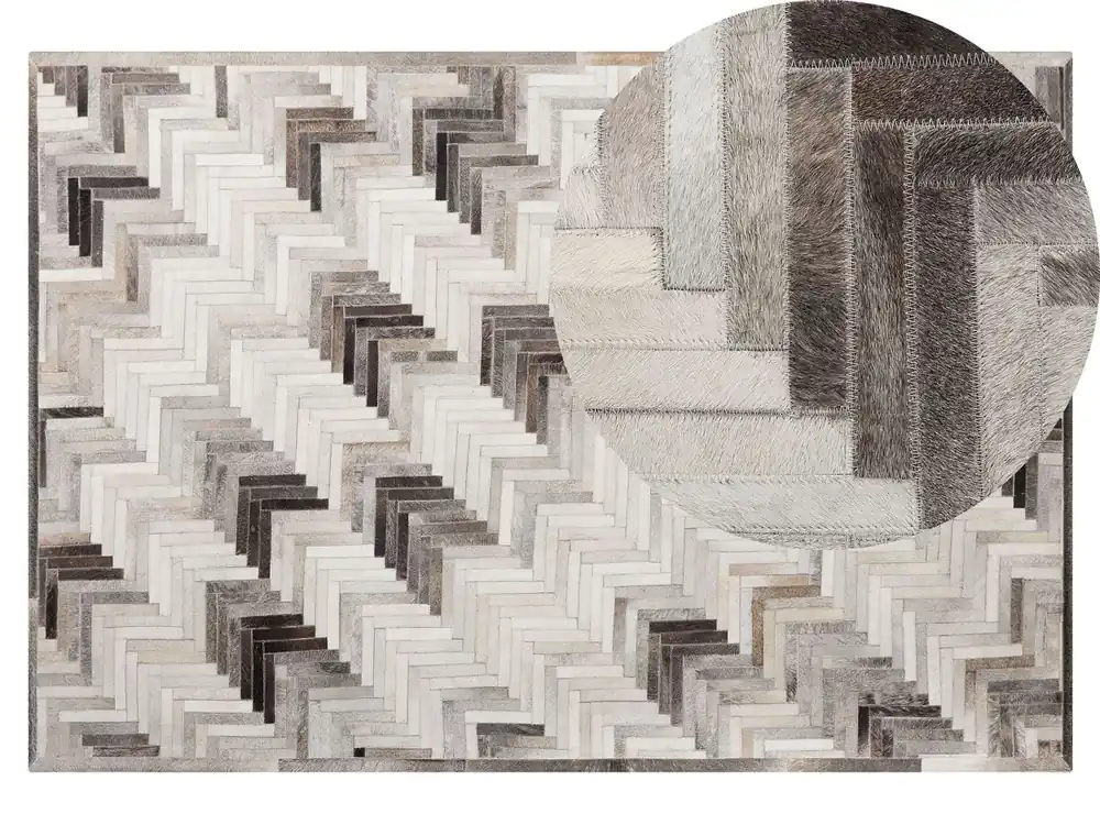 Alfombra ARSUZ Gris 140 x 200 cm Piel - Textil