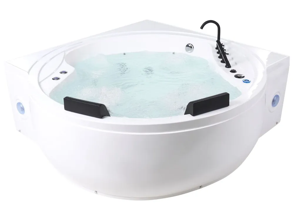 Bañera de hidromasaje LED esquinera MANRESA con altavoz Bluetooth integrado 225 x 160 cm Blanco - Baño