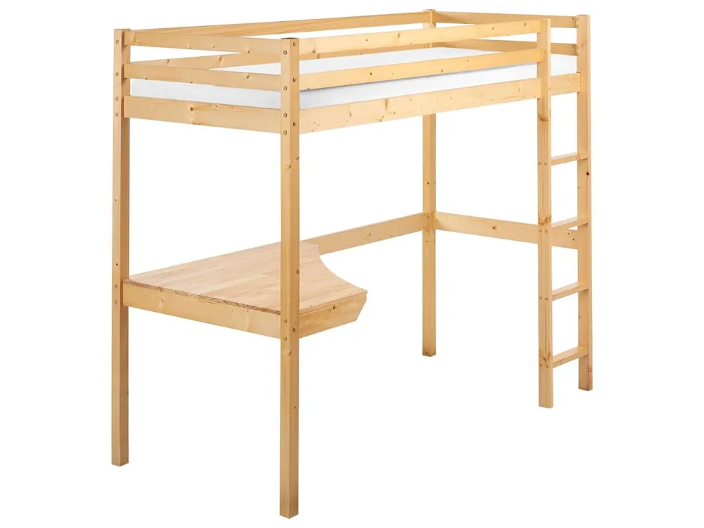 Cama alta con escritorio Madera de pino LOURY 90 x 200 cm Marrón claro - Descanso