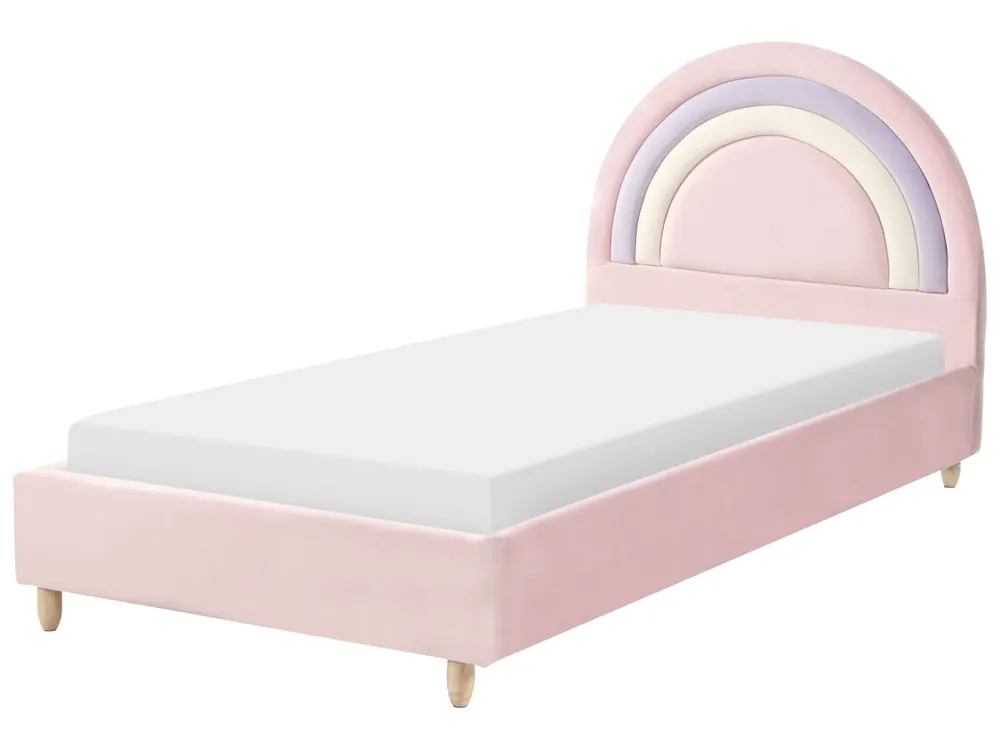 Cama infantil Arco iris Terciopelo LANDEILLAU 90 x 200 cm Rosa - Bebé