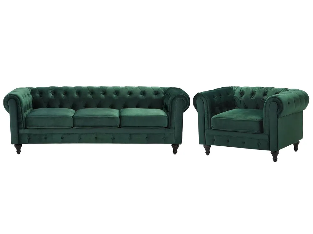 Conjunto de sala de estar CHESTERFIELD Terciopelo Azul marino 4 plazas - Sofás sillones puffs