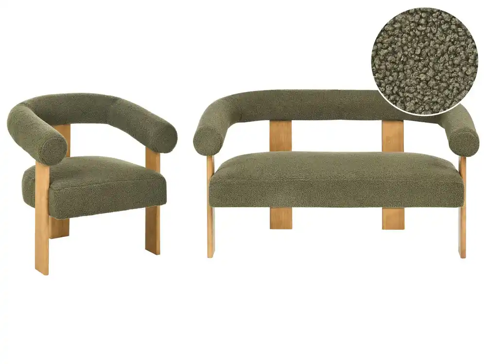 Conjunto de sala de estar ILBRO Bouclé Blanco crema/Marrón claro - Sofás sillones puffs