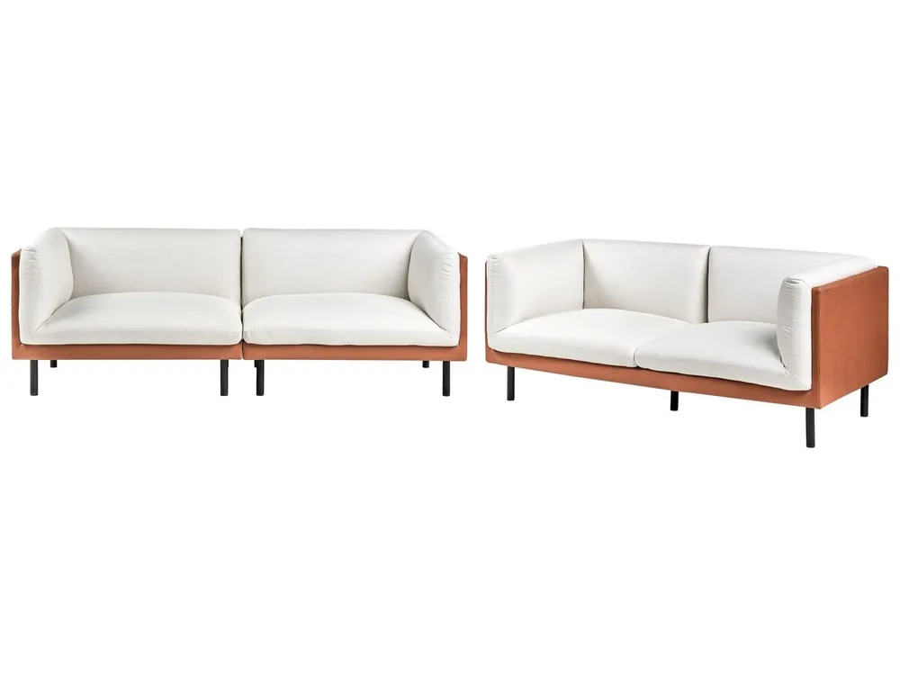 Conjunto de sala de estar VORGOD Tela Blanco crema 5 plazas - Sofás sillones puffs