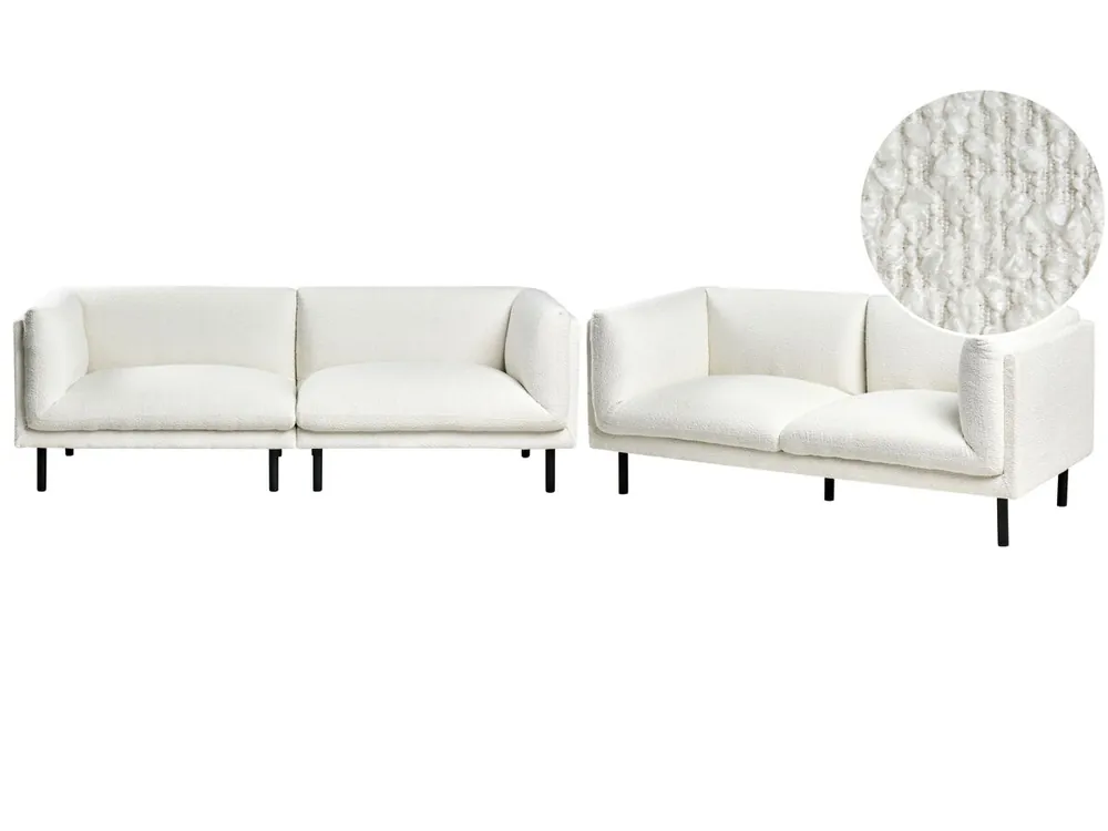 Conjunto de sala de estar VORGOD Bouclé Blanco crema 5 plazas - Sofás sillones puffs