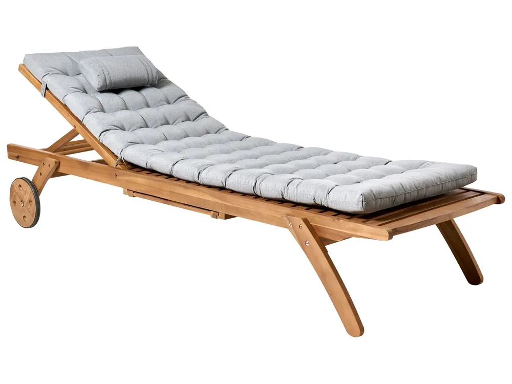 Tumbona con cojín CESANA PREMIUM Madera de acacia Beige claro - Jardín