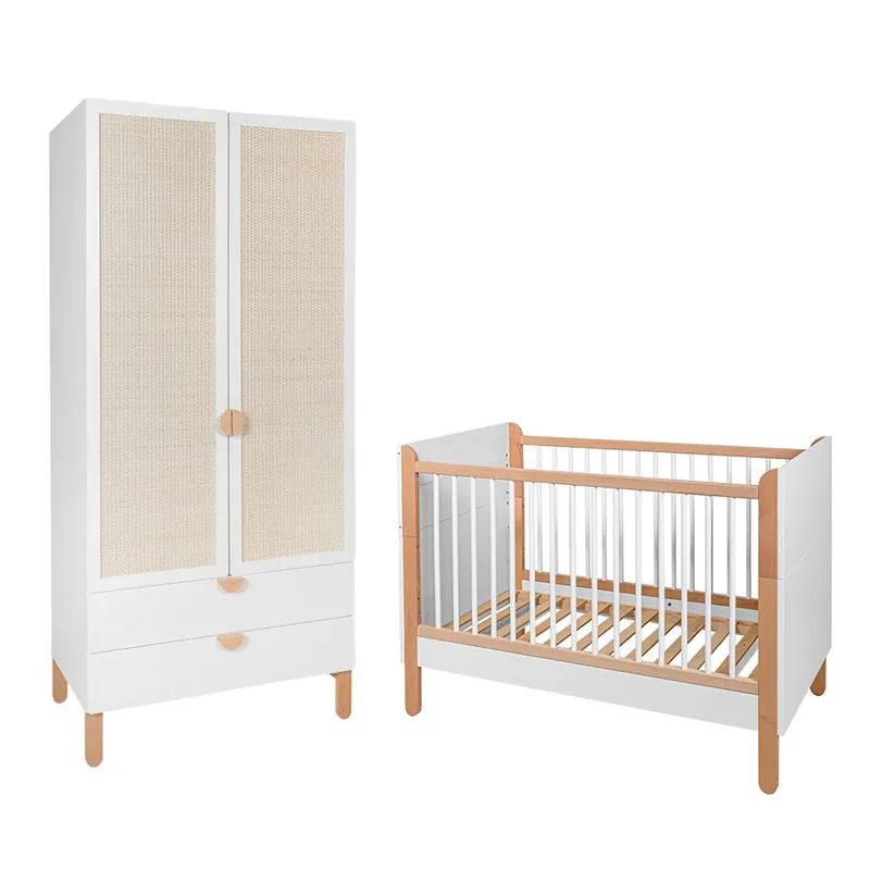 Bellamy Laurie Cuna blanca y madera 60x120 y armario 2 puertas - Bebé