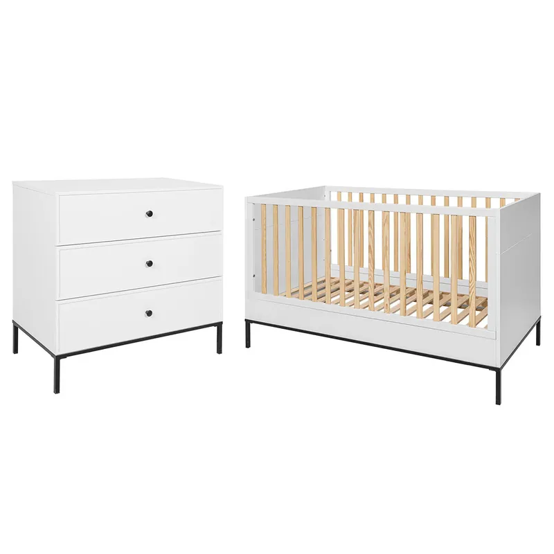 Bellamy Lumi Cuna evolutiva 70x140 y cómoda 3 cajones Blanco y negro - Bebé