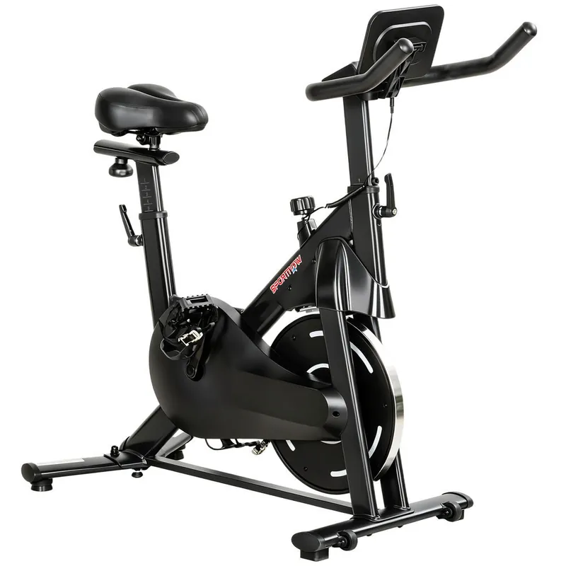 SPORTNOW Bicicleta Estática en Casa con Resistencia Magnética Regulable, Bici Estática Silenciosa con Pantalla LCD, Volante, Asiento y Manillar Ajustables, Ruedas y Soporte para Tablet, Carga 120 kg - Deporte