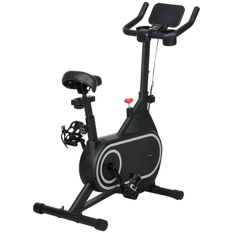 SPORTNOW Bicicleta Estática Bici Estática con Volante de Inercia 4 kg Resistencia Magnética Ajustable Pantalla LCD Silencioso Asiento Ajustable y Soporte de Vasos Carga 120 kg para Casa Gimnasio Negro - Deporte