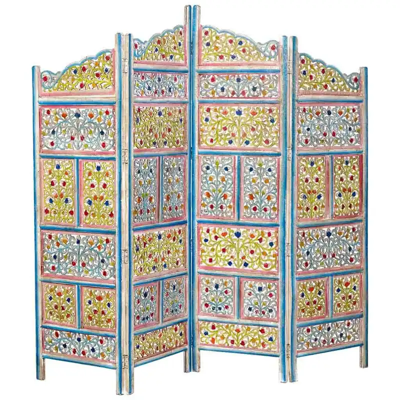 Biombo de madera artesanal multicolor, 50x25x180h cm - Decoración