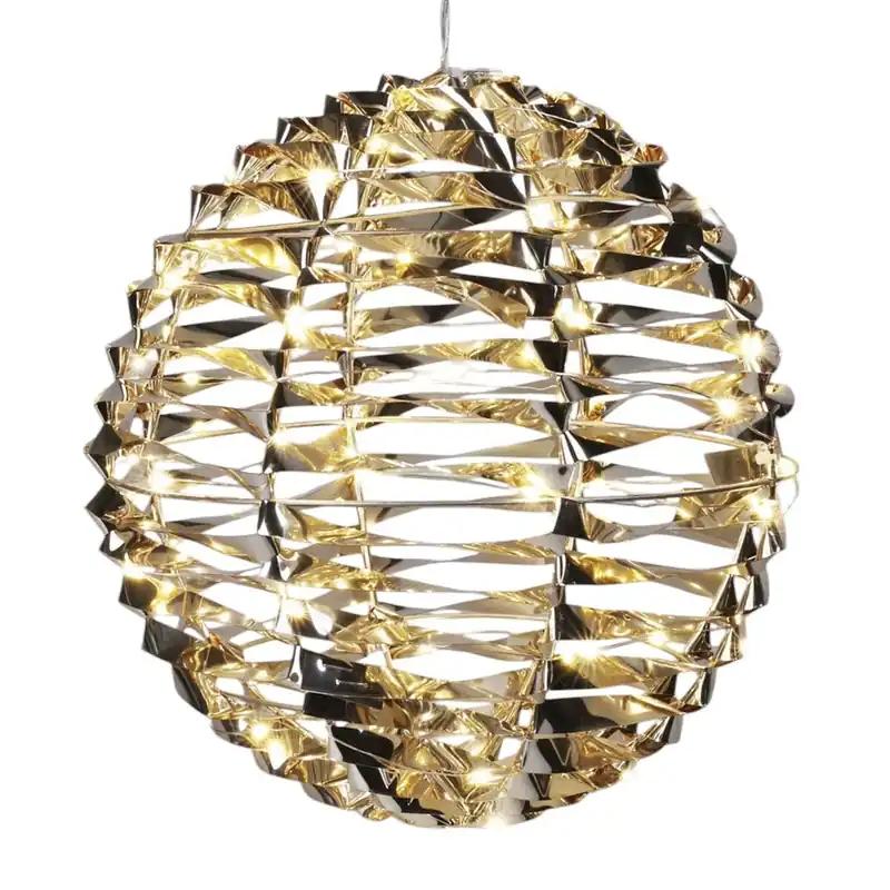 Well Home Bola Navideña Decorativa color Oro Brillante con 60 Luces LED blancas cálidas Ø25cm - Decoración