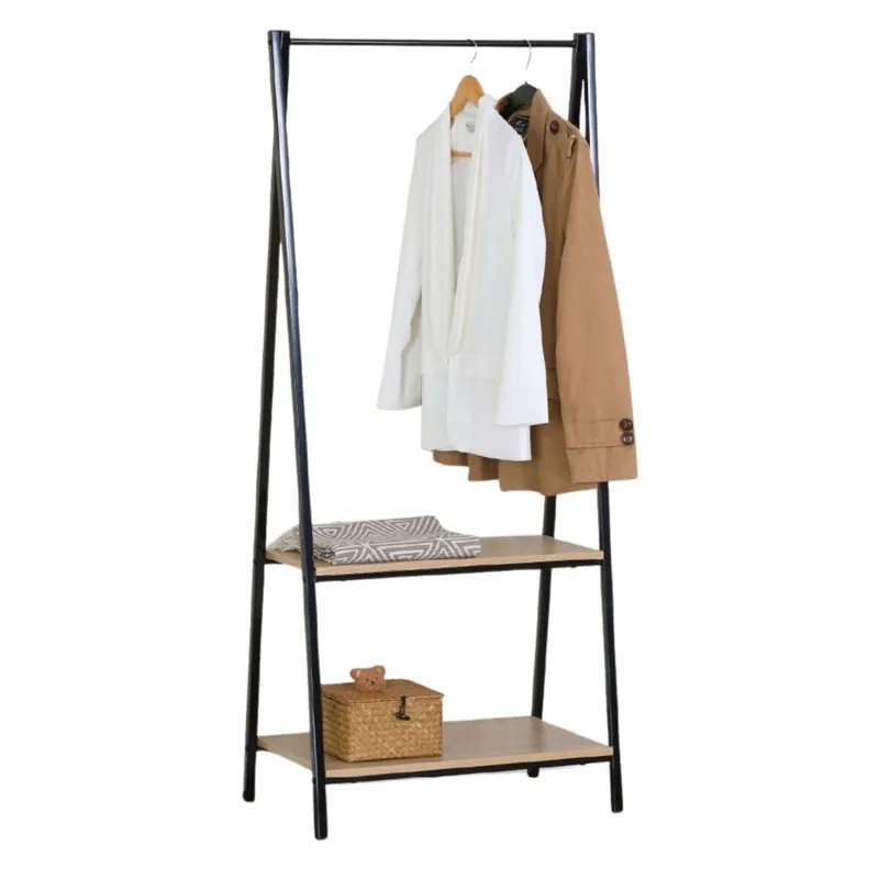 Burro de Ropa 2 Estantes Perchero Cepi para Dormitorio en Negro y Roble Cambrian 64x150x40 cm - Decoración