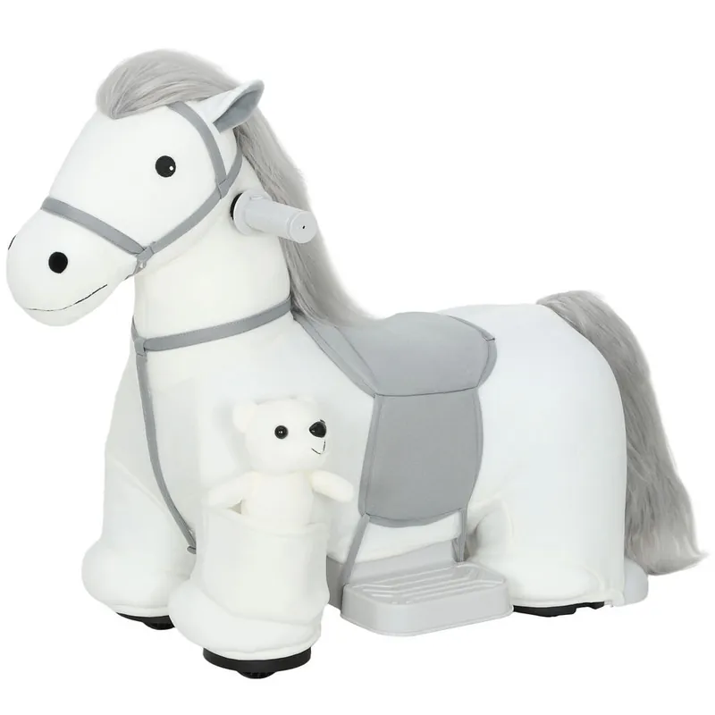 AIYAPLAY Caballito Eléctrico con Música, Batería 6V, Caballo de Juguete Eléctrico, Tacto Suave, Ruedas Silenciosas de PU, Marcha Adelante, Regalo para Niños y Niñas de 1,5 a 5 Años, Blanco - Jardín