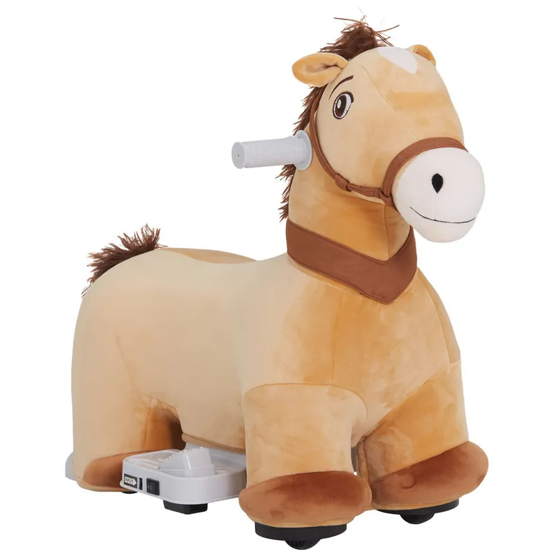 AIYAPLAY Caballo Eléctrico para Niños de 18 a 36 Meses Caballo de Juguete Eléctrico con Batería 6V Ruedas y Música Carga 25 kg 69x34x53 cm Marrón - Jardín