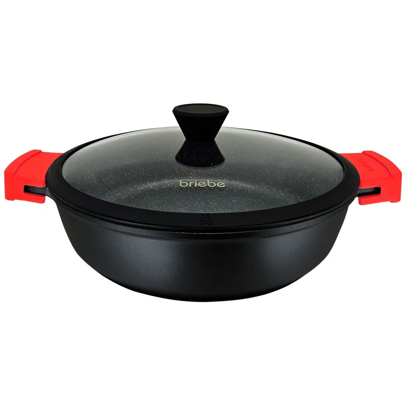 Briebe Black Titanium Cacerola Baja Cocina Inducción Antiadherente Titanio, Cazuela 36cm, Aluminio Fundido sin PFOA, , Negro