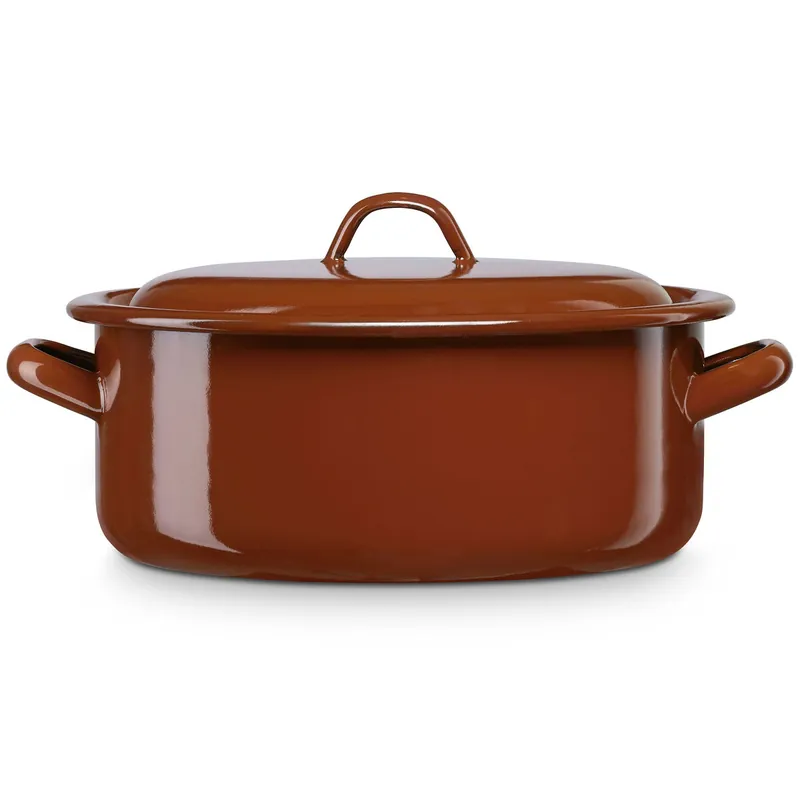 Briebe Terra Cacerola Inducción 20 cm Cazuela 2,5 L con Tapa, Acero Esmaltado, Apta Fuego Horno, Vintage, , Marrón - Cocina