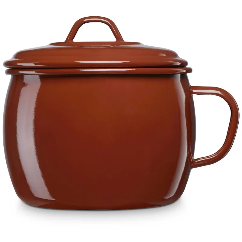 Briebe Terra Puchero Olla Cocina Inducción 12cm con Tapa, Acero Esmaltado,1,3L, Apto Fuego, Horno,Vintage, , Marrón