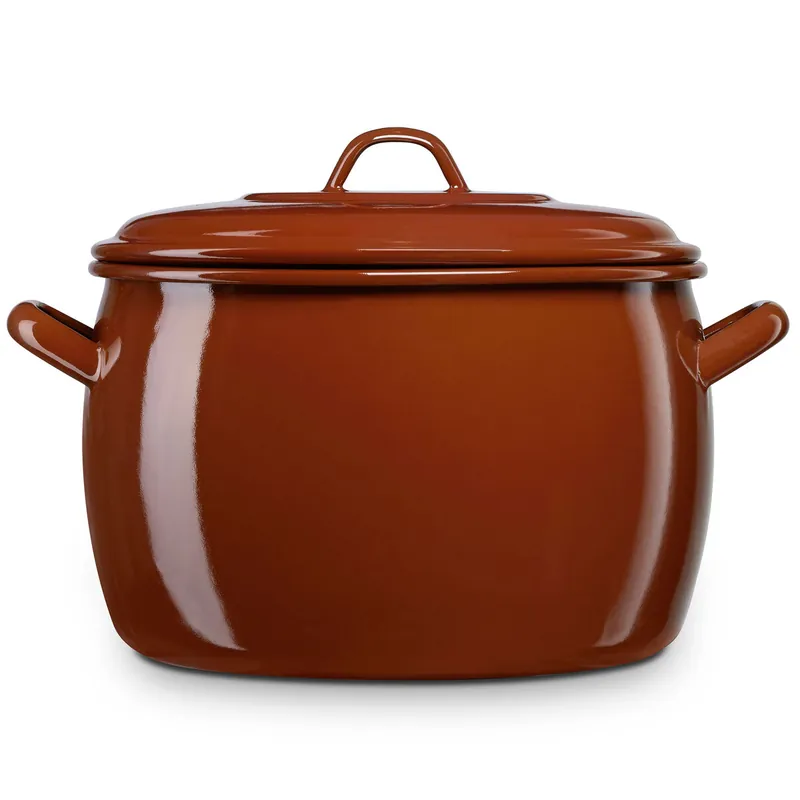 Briebe Terra Olla Abombada Cocina Inducción 22cm, Cazuela 6,4 L Tapa Acero Esmaltado, Fuego, Horno Vintage, , Marrón