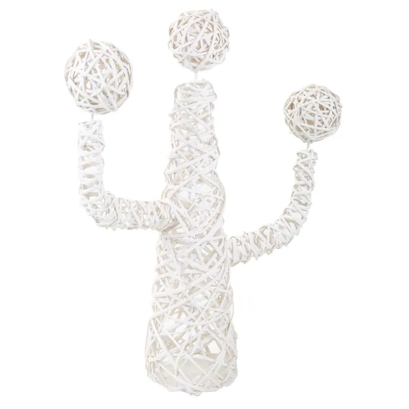 Cactus de decoración en mimbre blanco de 28x28x65