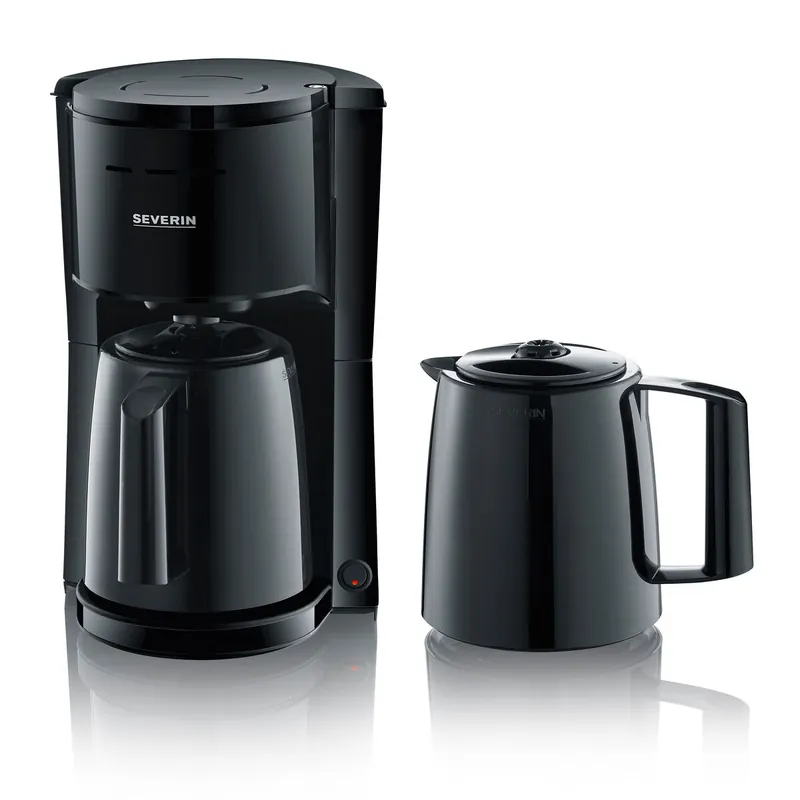 SEVERIN - Cafetera de goteo con jarra adicional para 16 tazas, Cafetera de filtro / Cafetera americana con 2 jarras termo, desconexión automática, Negro, KA 9307