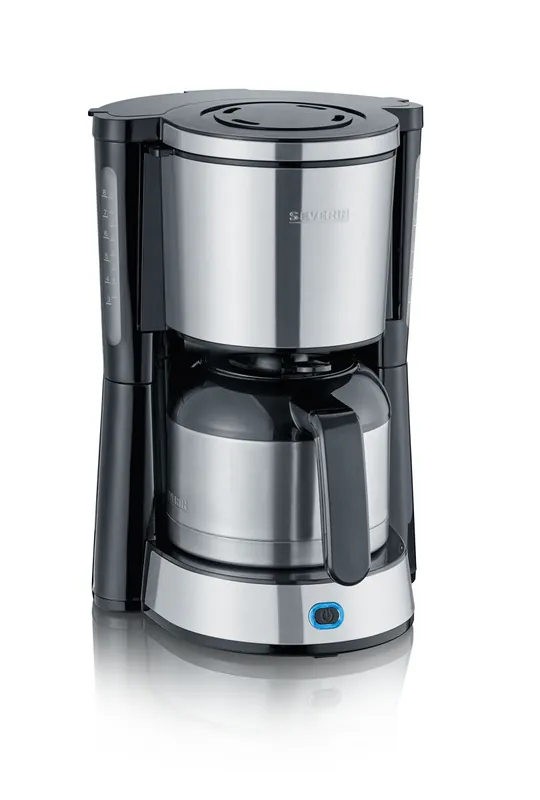 SEVERIN - Cafetera de goteo para 8 tazas, Cafetera de filtro / Cafetera americana con jarra de termo de 1l, desconexión automática, Acero inoxidable cepillado / Negro, KA 4847
