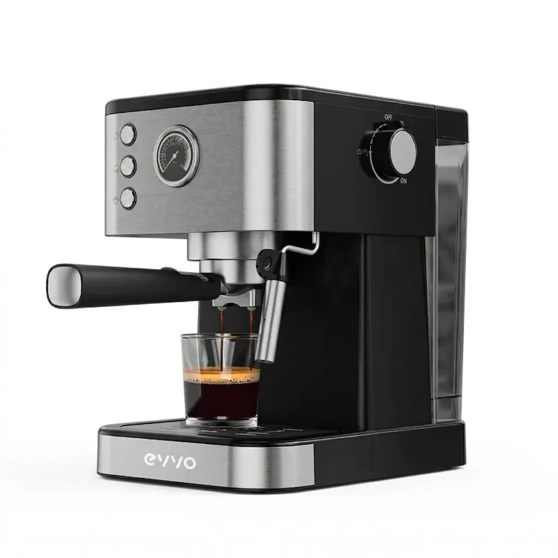 EVVO Cafetera Express Intensa 10. cuerpo de acero. 20 bares de presion. Espressos y Capuccinos. 1350W. portafiltros. Depósito de 1.5 l. manómetro - Electrodomésticos