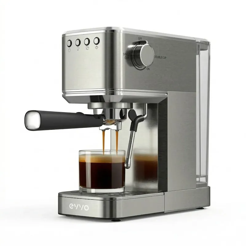 EVVO Cafetera Express Intensa 20. cuerpo de acero. 20 bares de presion. Espressos y Capuccinos. 1350W. Doble salida. portafiltros. Depósito de 1.5 l - Electrodomésticos