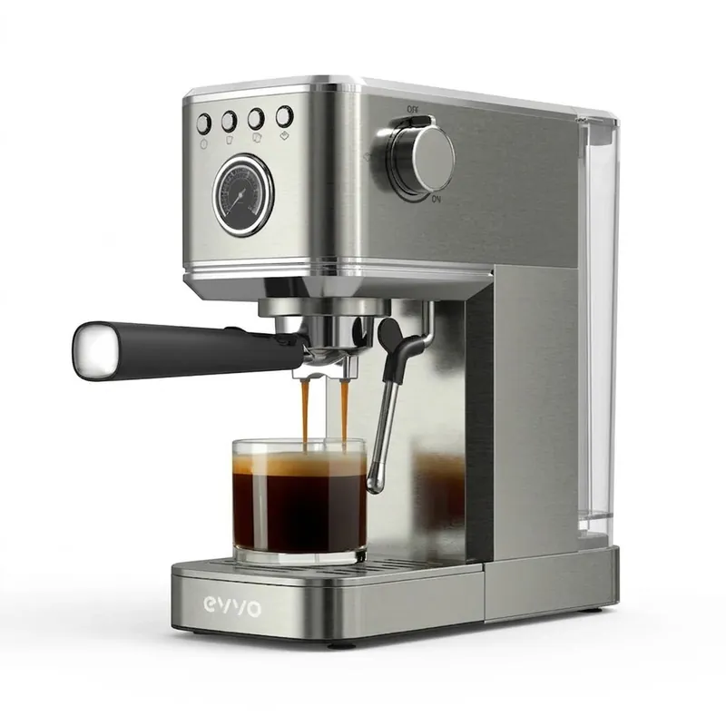EVVO Cafetera Express Intensa. 20 bares. cuerpo de acero. Espressos y Capuccinos. 1350W. Doble salida. Portafiltros. Depósito de 1.5 l. calentamiento rápido - Electrodomésticos