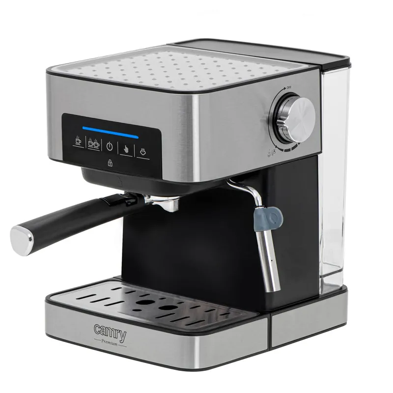 Camry CR 4410 Cafetera Espresso Automática 15 bares 1,6L, Brazo Doble Salida, Espumador Leche, Calienta tazas, 1000, Negro/Plata - Electrodomésticos