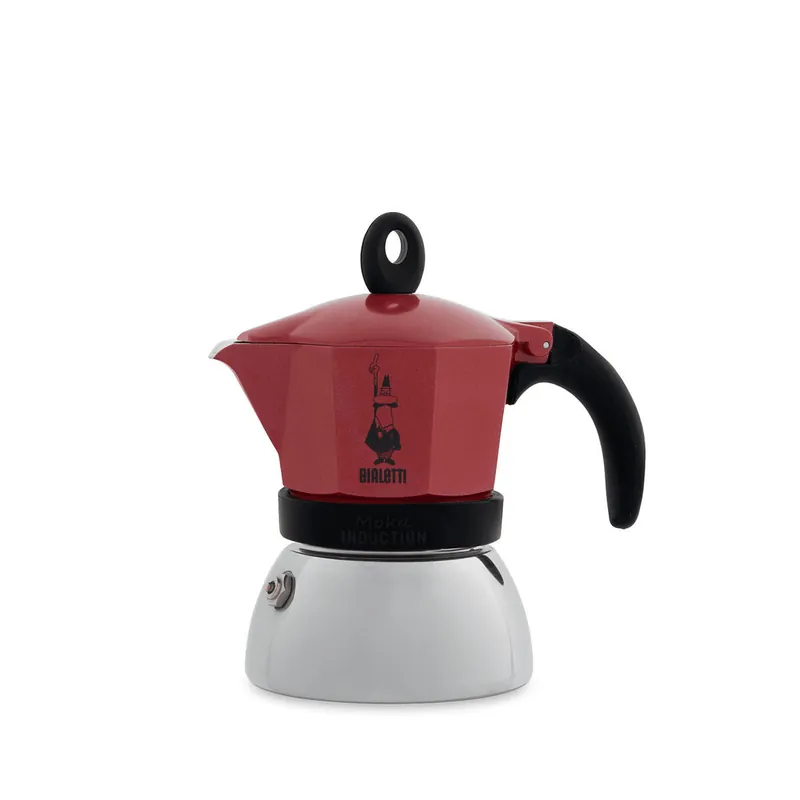 Cafetera Italiana Bialetti Moka Induction Negro Rojo Metal Acero Inoxidable Aluminio 150 ml 200 ml 4 Tazas (1 Pieza) - Cocina