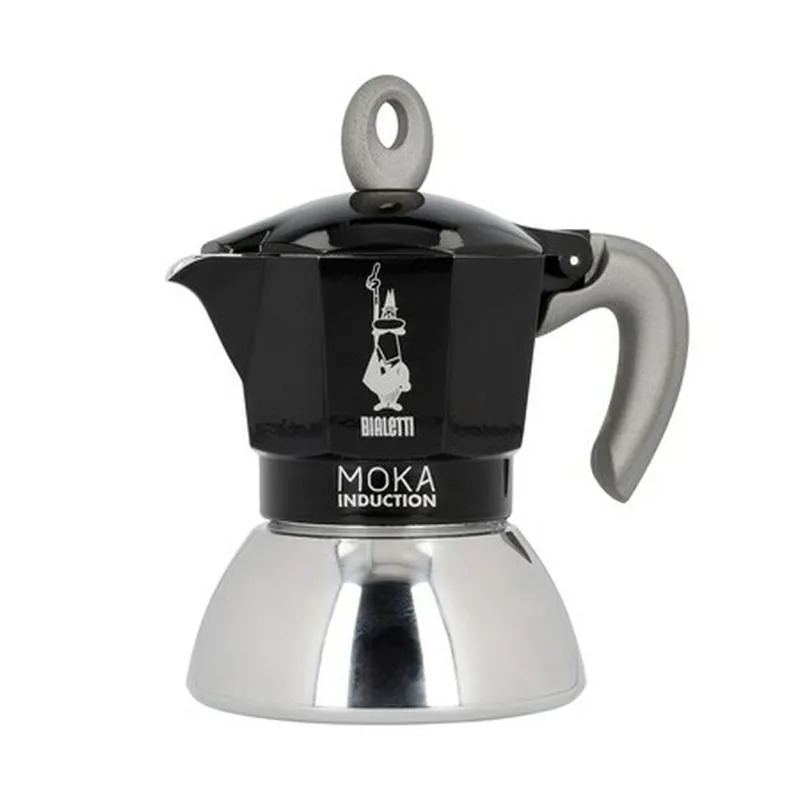 Cafetera Italiana Bialetti Moka Induction Negro Metal Acero Inoxidable Aluminio 100 ml 2 Tazas - Cocina