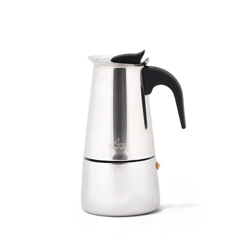 Any Morning Cafetera Moka acero inoxidable 200 ml inducción 4 tazas - Cocina