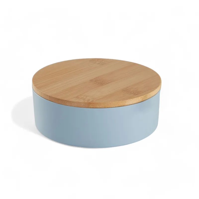 Caja de Joyas CIRCULAR con espejo de bambú azul 14cm - Baño