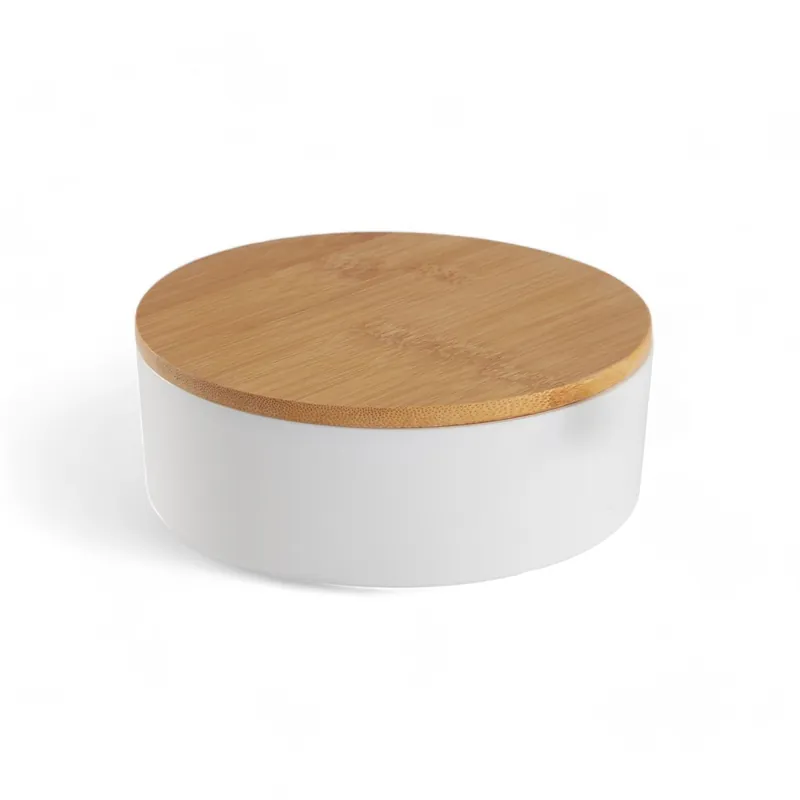 Caja de Joyas CIRCULAR con espejo de bambú blanco 14cm - Baño