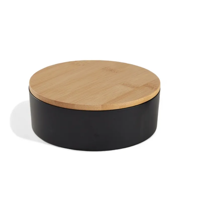 Caja de Joyas CIRCULAR con espejo de bambú negro 14cm - Baño