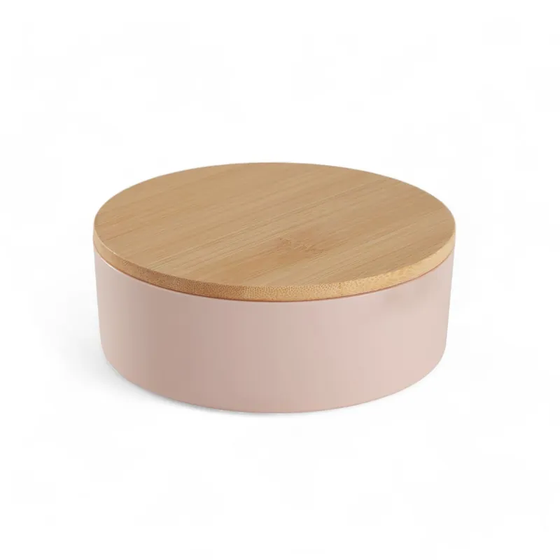 Caja de Joyas CIRCULAR con espejo de bambú rosa 14cm - Baño