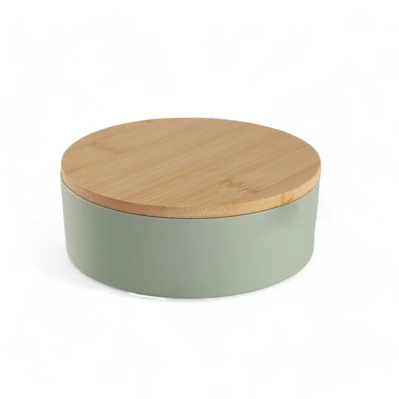 Caja de Joyas CIRCULAR con espejo de bambú verde 14cm - Baño