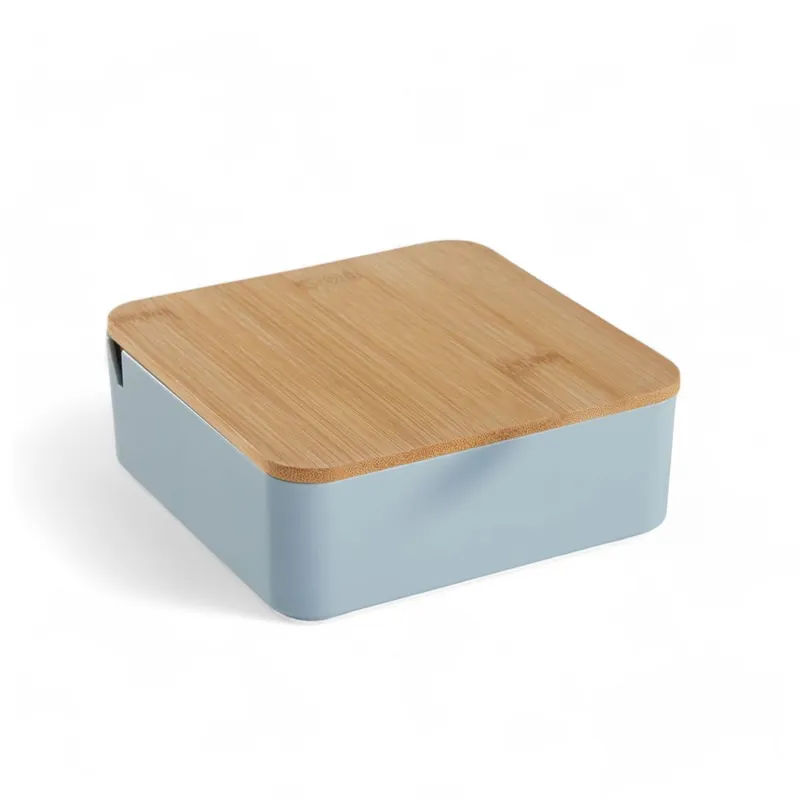 Caja de joyas CUADRADA con espejo de bambú azul 14cm - Baño
