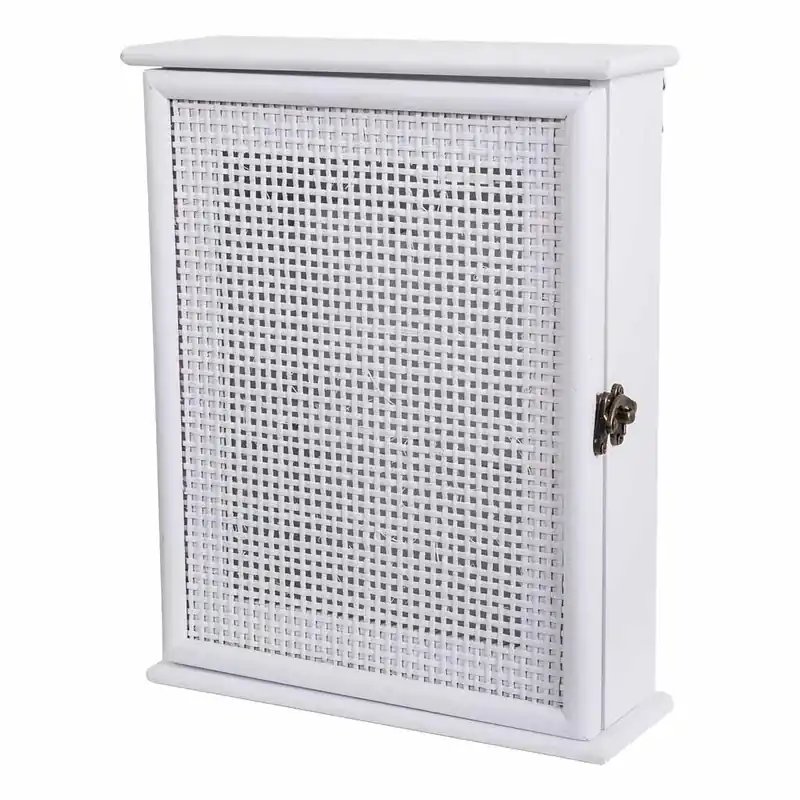 Caja de llaves de madera y rejilla blanca 24x7.5x30h cm - Decoración