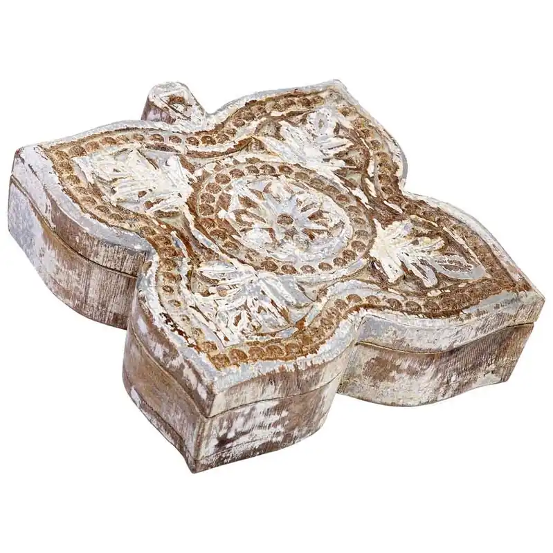Caja de madera acabado artesanal envejecido blanco 18.5x20x5h cm - Decoración