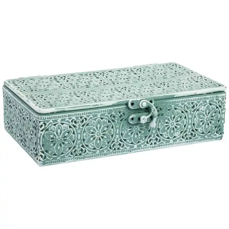 Caja de metal verde 20.5x12.5x6h cm - Decoración