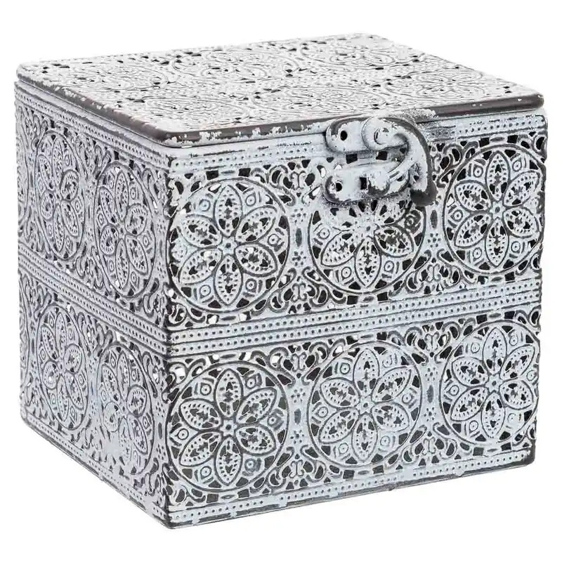 Caja de metal blanca 12.5x12.5x11.5h cm - Decoración